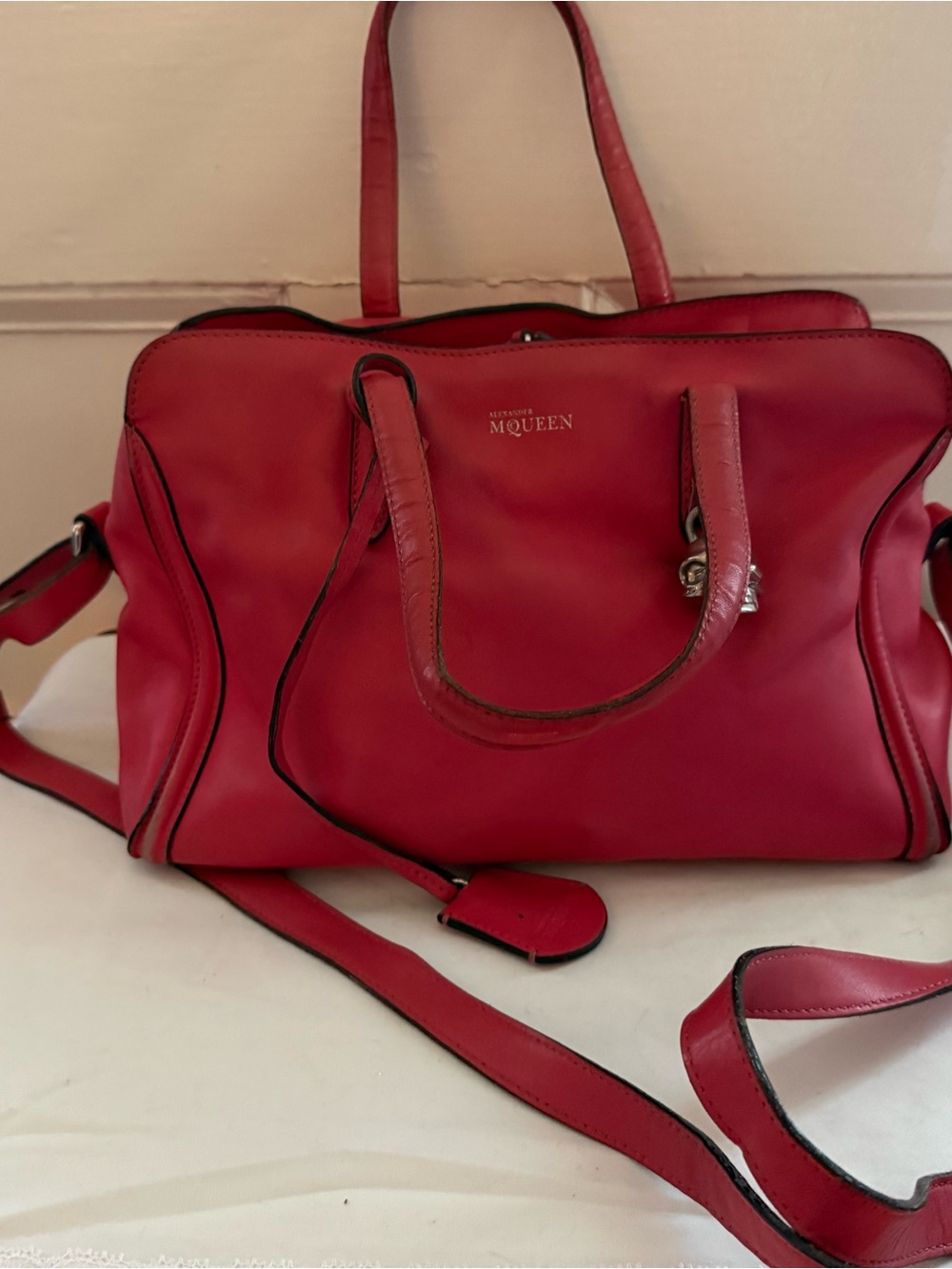 Alexander McQueen Pink Leather Satchel with Shoulder Strap